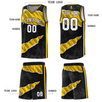 Custom Black Gold-Black Tear Graffiti Pattern Sports Uniform Basketball Jersey