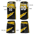 Custom Black Gold-Black Tear Graffiti Pattern Sports Uniform Basketball Jersey