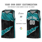 Custom Black Aqua-Black Tear Graffiti Pattern Sports Uniform Basketball Jersey