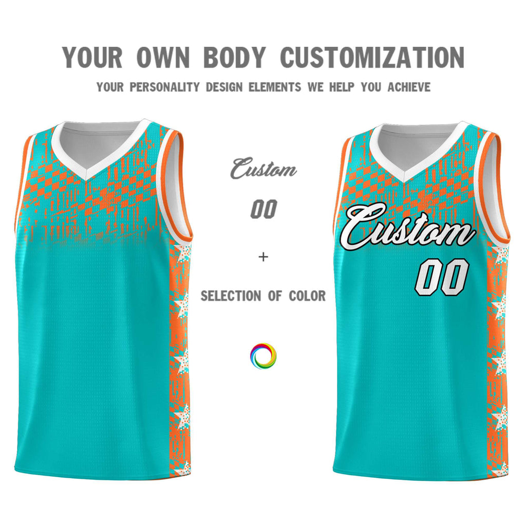 Custom Aqua Mosaic Stars Pattern Sports Uniform Basketball Jersey