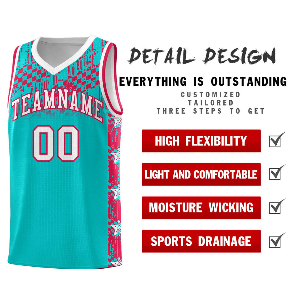 Custom Aqua Mosaic Stars Pattern Sports Uniform Basketball Jersey