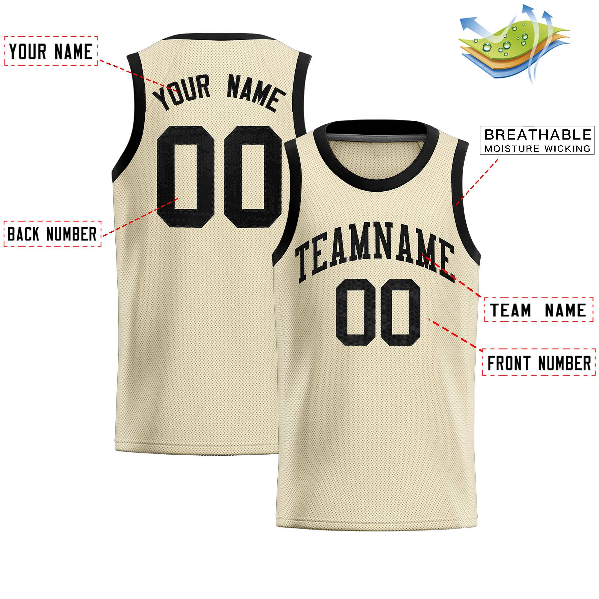 Custom Cream Sequined Tops Athletic Basketball Jersey