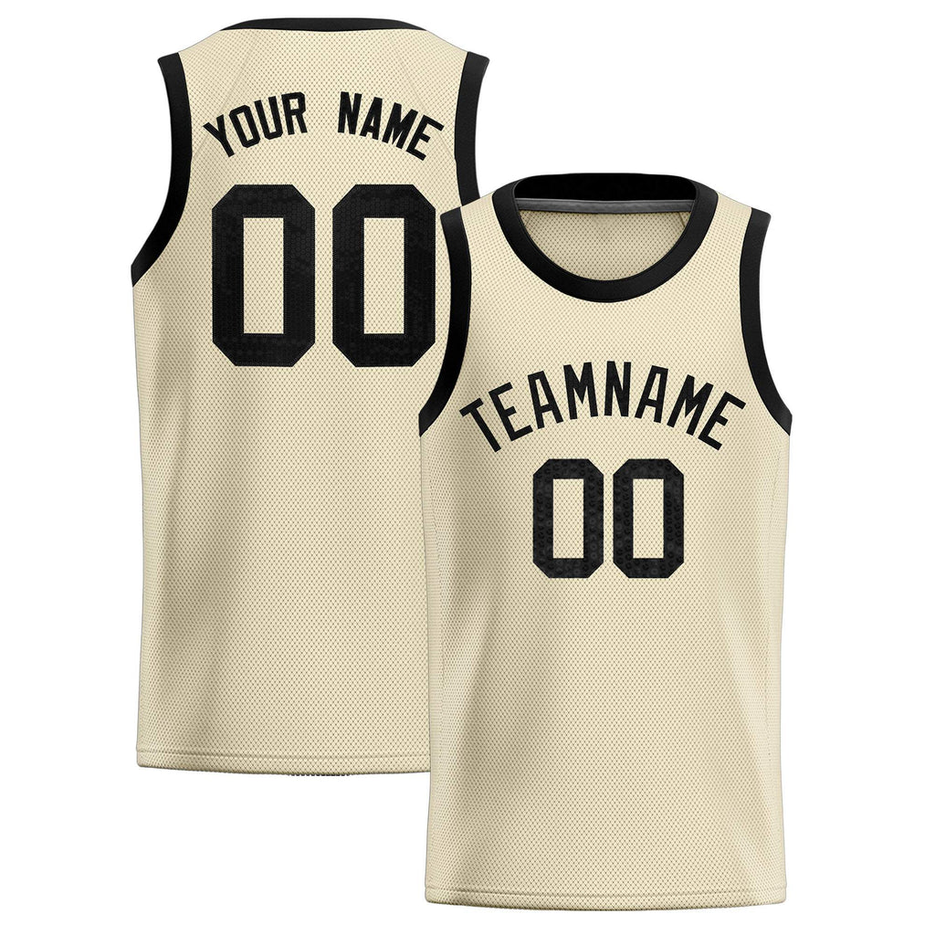 Custom Cream Sequined Tops Athletic Basketball Jersey
