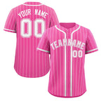 Custom Pink White Stripe Fashion Design Full Button Authentic Baseball Jersey