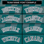 Custom Aqua Gray Grid Speckles Color Block Design Authentic Baseball Jersey