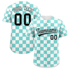 Custom Aqua White Square Grid Color Block Design Authentic Baseball Jersey