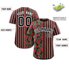 Custom Black Red Hawaii Tropical Flower Stripe Fashion Baseball Jersey
