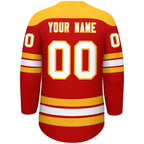 Custom Red Gold White Personalized Classic Lace-Up Neck Hockey Jersey