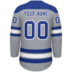 Custom Gray Royal White Personalized Classic Lace-Up Neck Hockey Jersey