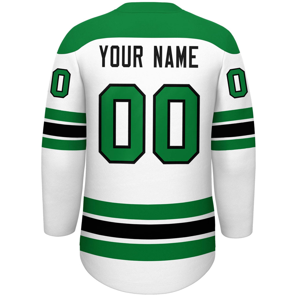 Custom White Kelly Green Black Personalized Classic Lace-Up Neck Hockey Jersey