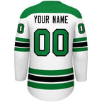 Custom White Kelly Green Black Personalized Classic Lace-Up Neck Hockey Jersey