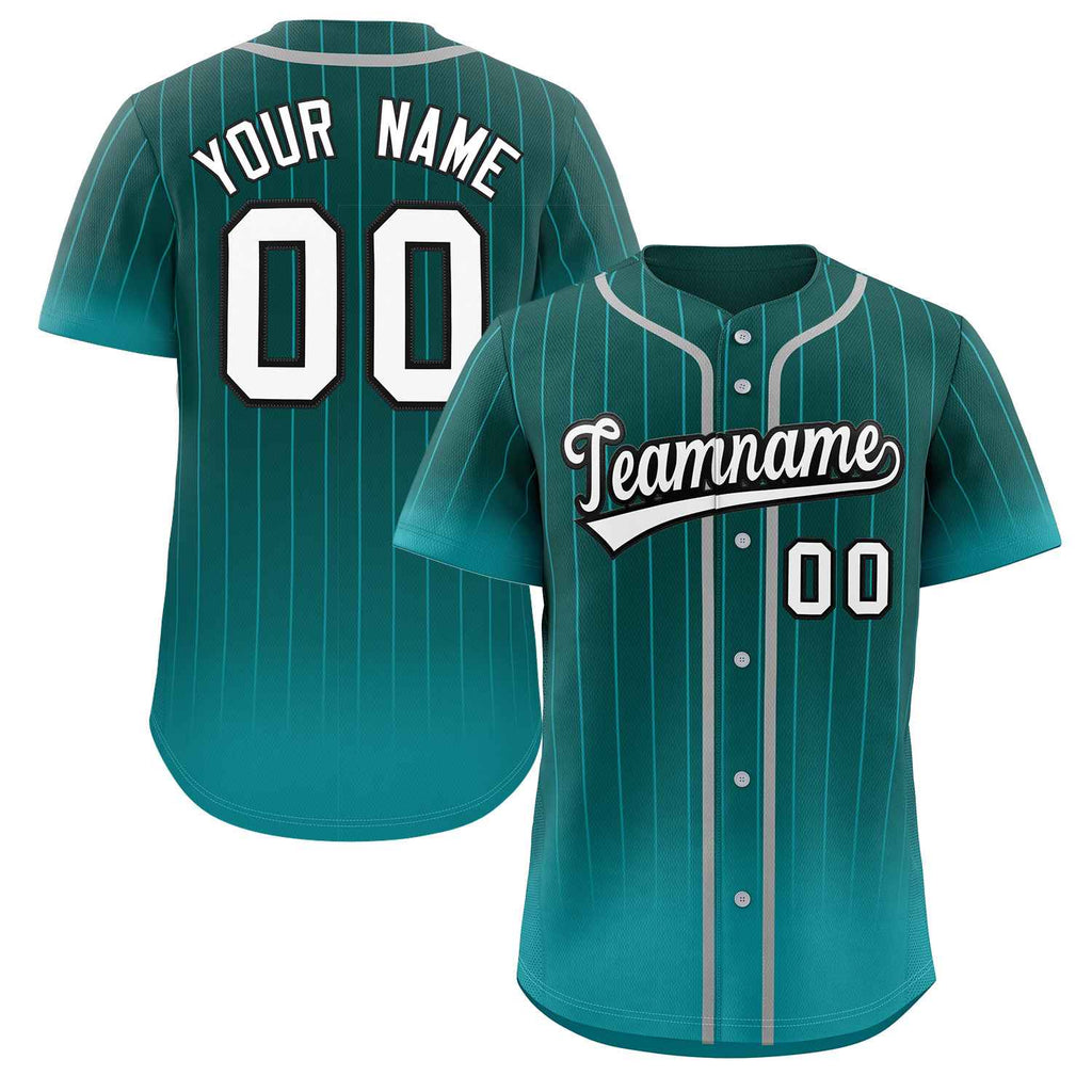 Custom Aqua white-Black Gradient Stripe Fashion Authentic Baseball Jersey