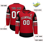 Custom Red Black Personalized Raglan Sleeves Round-Neck Hockey Jersey