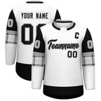 Custom White Black Personalized Raglan Sleeves Round-Neck Hockey Jersey