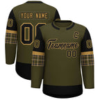 Custom Olive Brown Personalized Raglan Sleeves Round-Neck Hockey Jersey