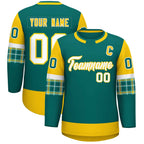 Custom Aqua Gold Personalized Raglan Sleeves Round-Neck Hockey Jersey