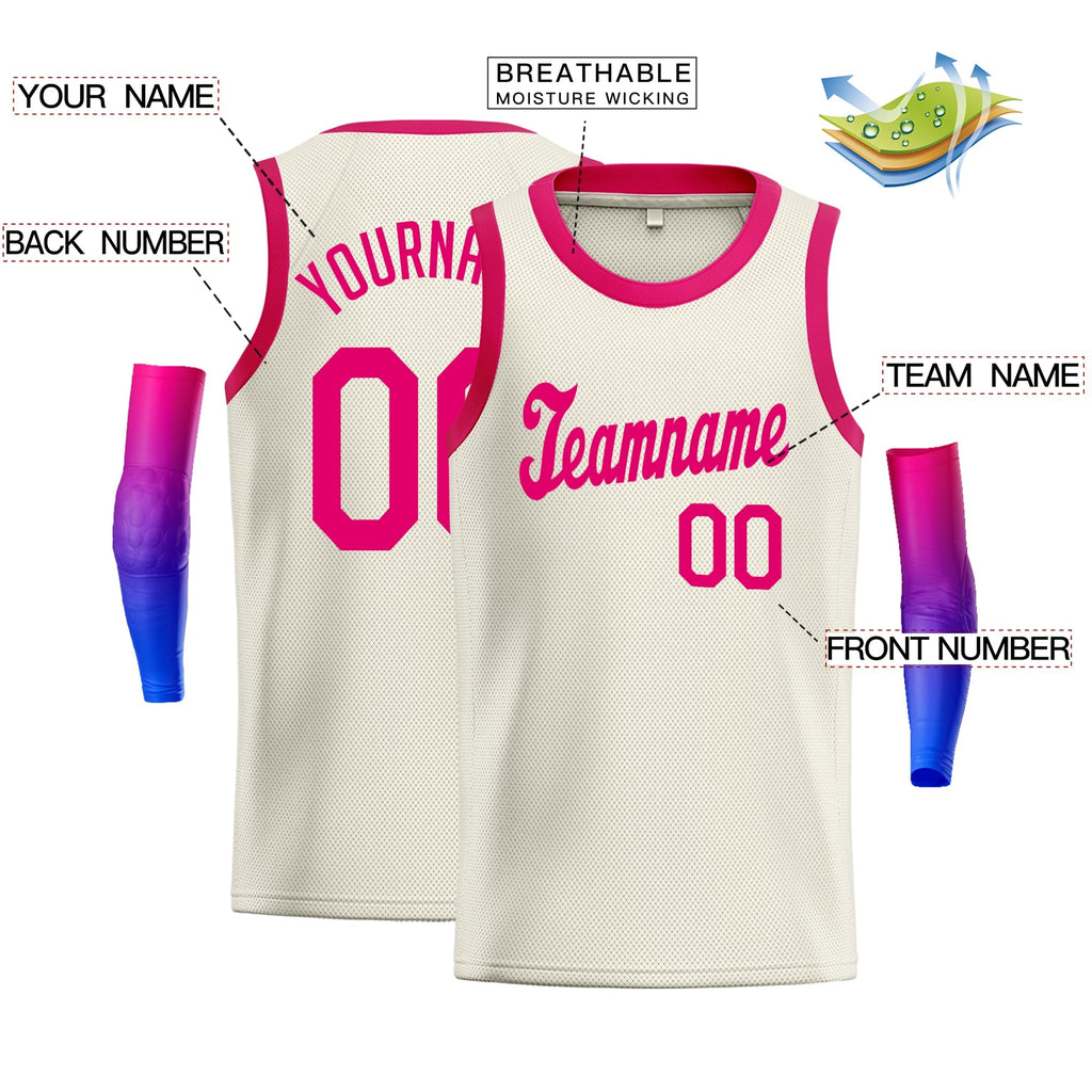 Custom Cream Pink Classic Tops Athletic Casual Basketball Jersey