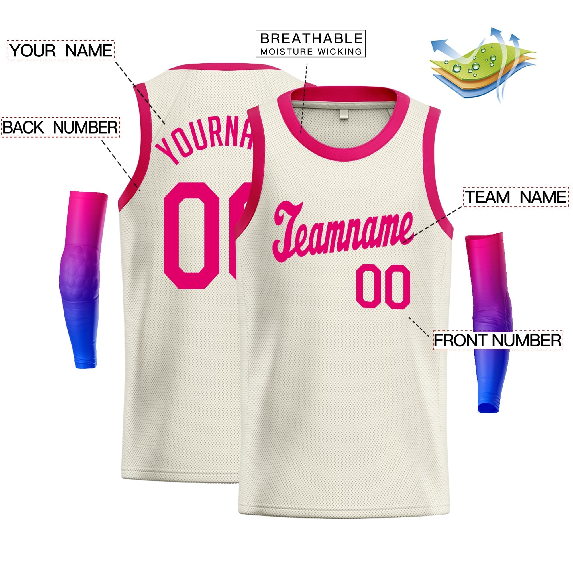 Custom Cream Pink Classic Tops Athletic Casual Basketball Jersey