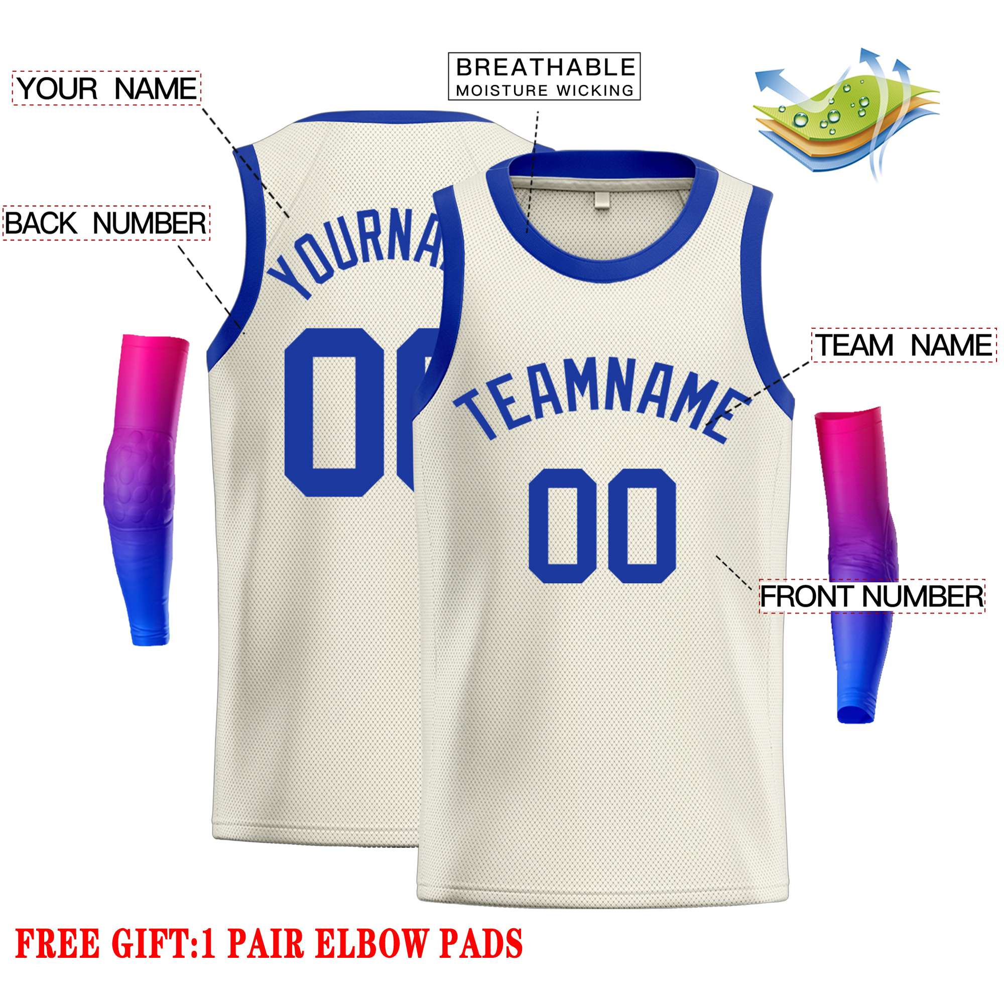 Custom Cream Royal Classic Tops Casual Basketball Jersey