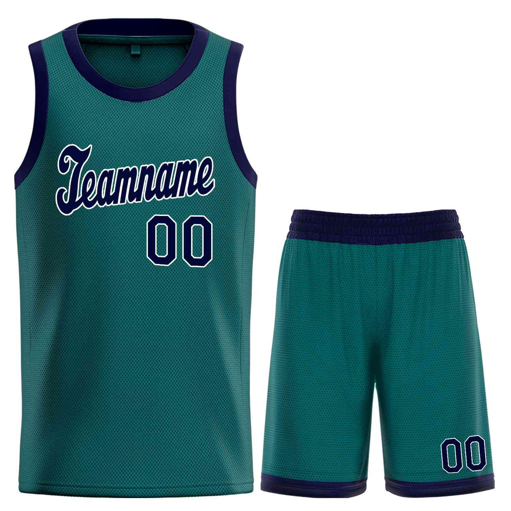 Custom Aqua Navy-White Classic Sets Sports Uniform Basketball Jersey