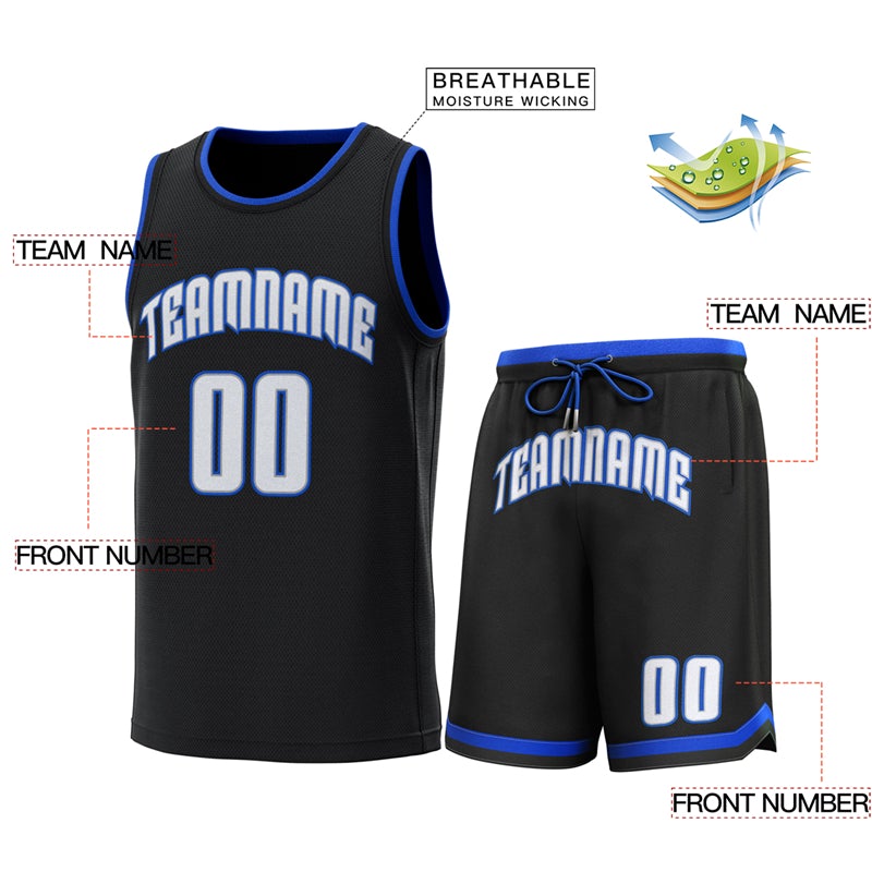 Custom Black Light Blue-Royal Classic Sets Basketball Jersey