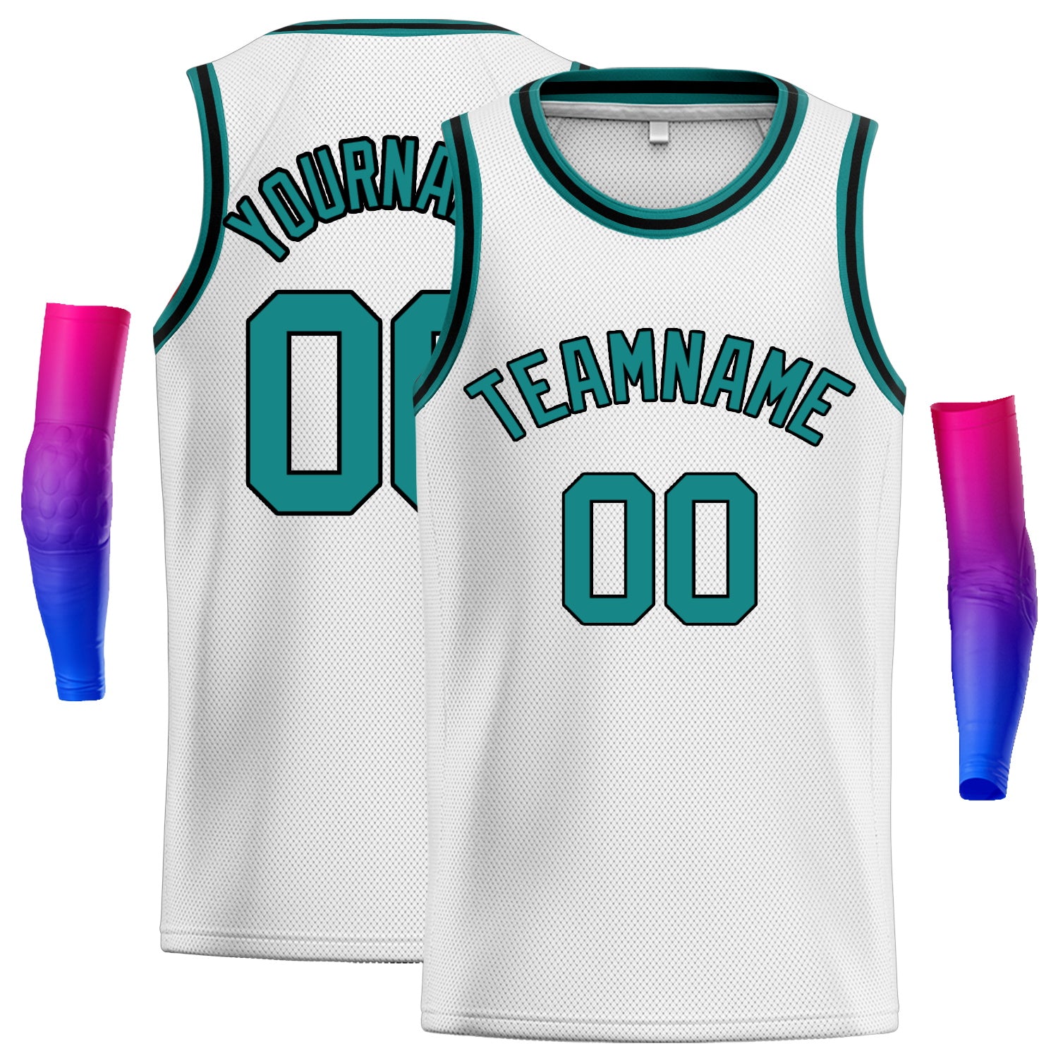 Custom White Teal-Black Classic Tops Fashion Sportwear Basketball Jersey