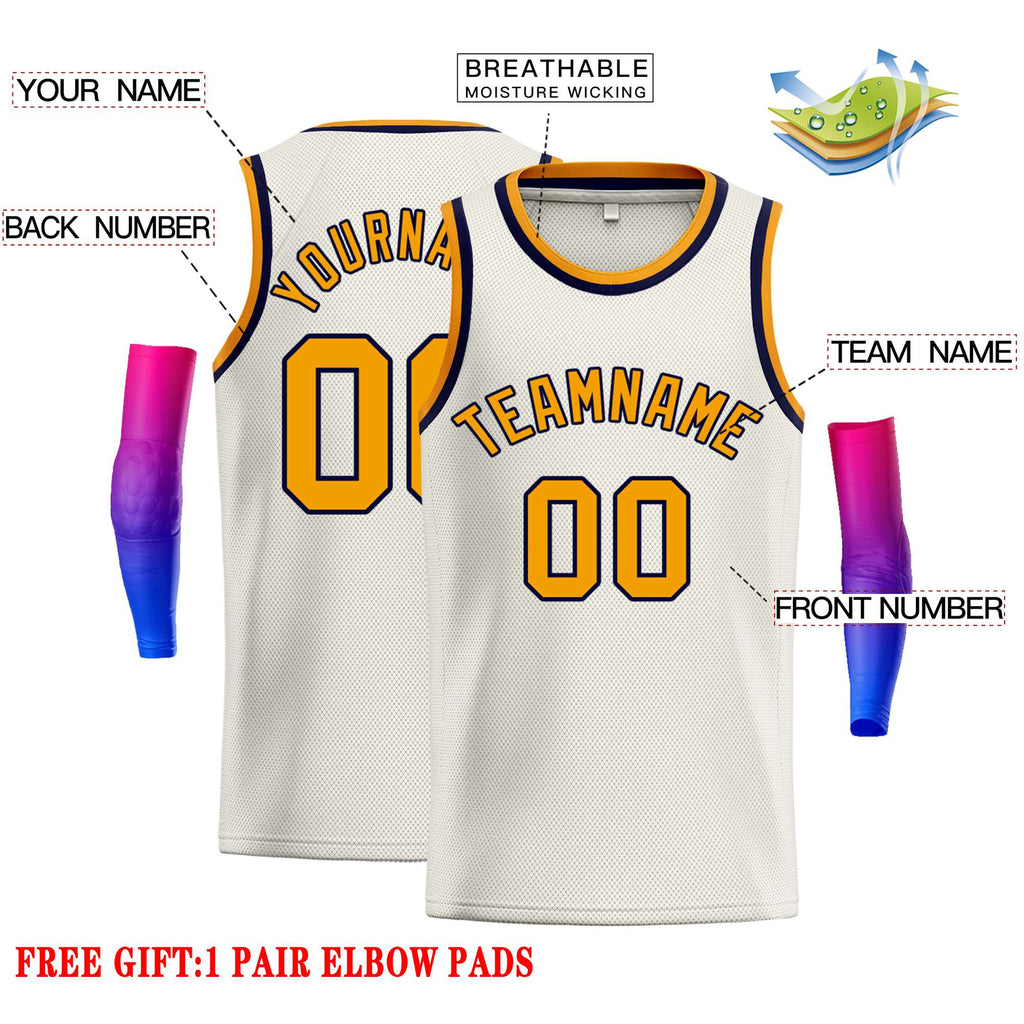 Custom Cream Yellow-Black Classic Tops Casual Basketball Jersey