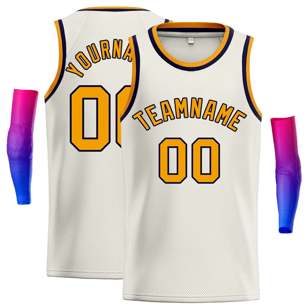 Custom Cream Yellow-Black Classic Tops Casual Basketball Jersey