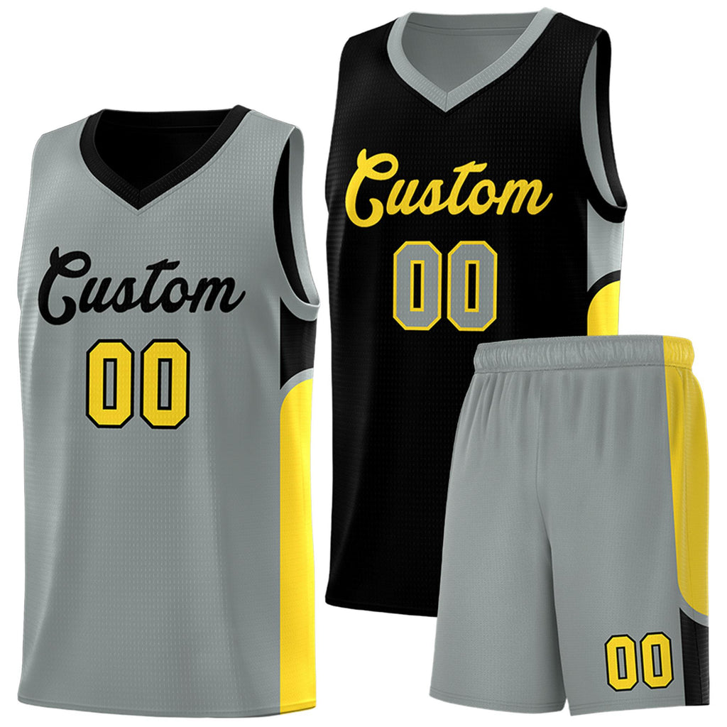 Custom Black Gray Side U-shaped Patttern Double Side Sports Uniform Basketball Jersey