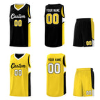 Custom Black Gold Side U-shaped Patttern Double Side Sports Uniform Basketball Jersey