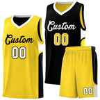 Custom Black Gold Side U-shaped Patttern Double Side Sports Uniform Basketball Jersey