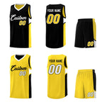 Custom Black Gold Side U-shaped Patttern Double Side Sports Uniform Basketball Jersey