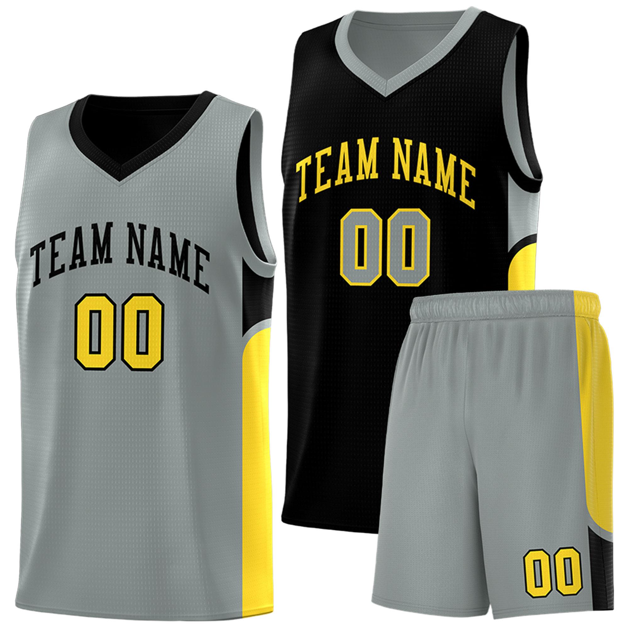 Custom Black Gray Side U-shaped Patttern Double Side Sports Uniform Basketball Jersey