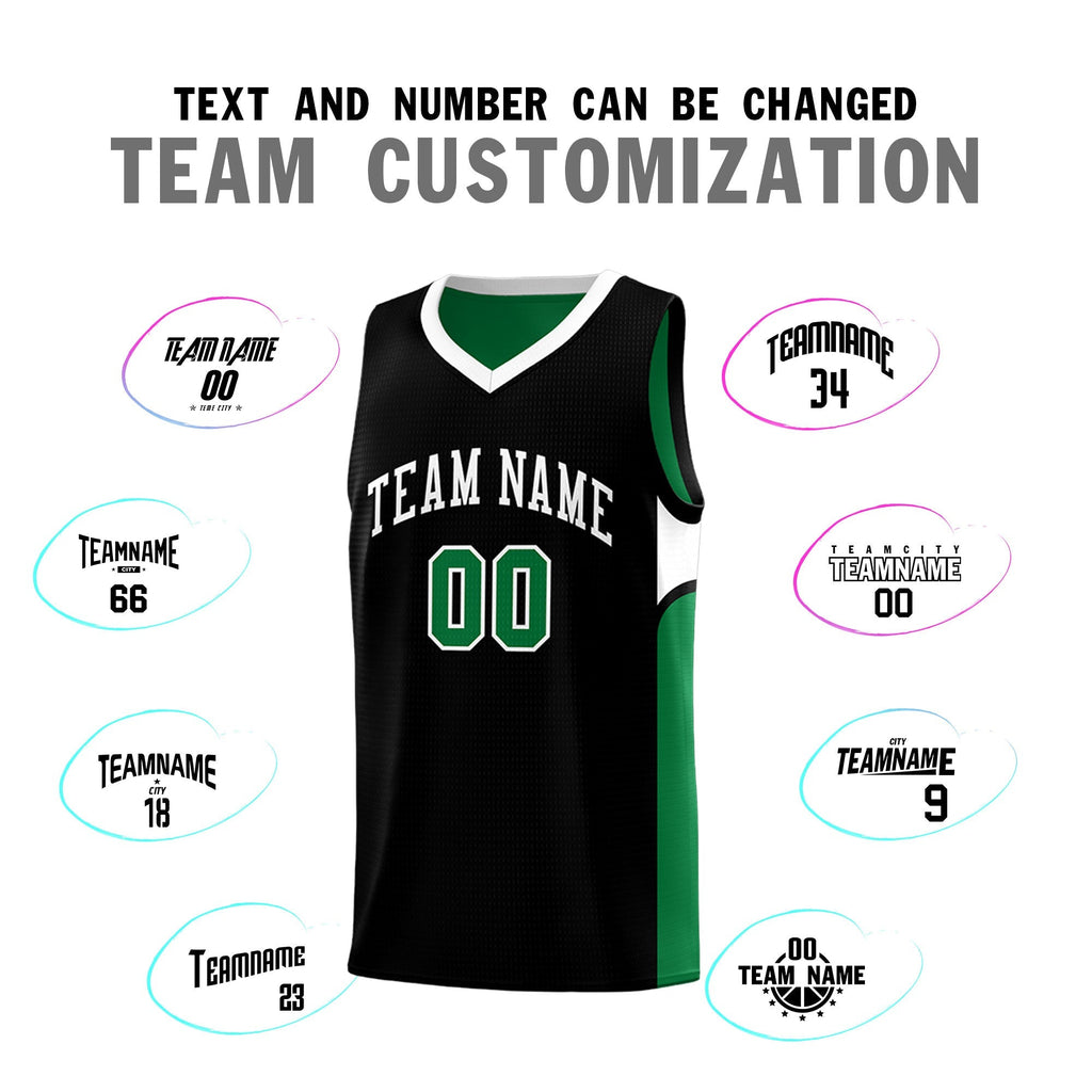 Custom Black Kelly Green Side U-shaped Patttern Double Side Sports Uniform Basketball Jersey