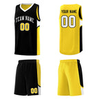Custom Black Gold Side U-shaped Patttern Double Side Sports Uniform Basketball Jersey