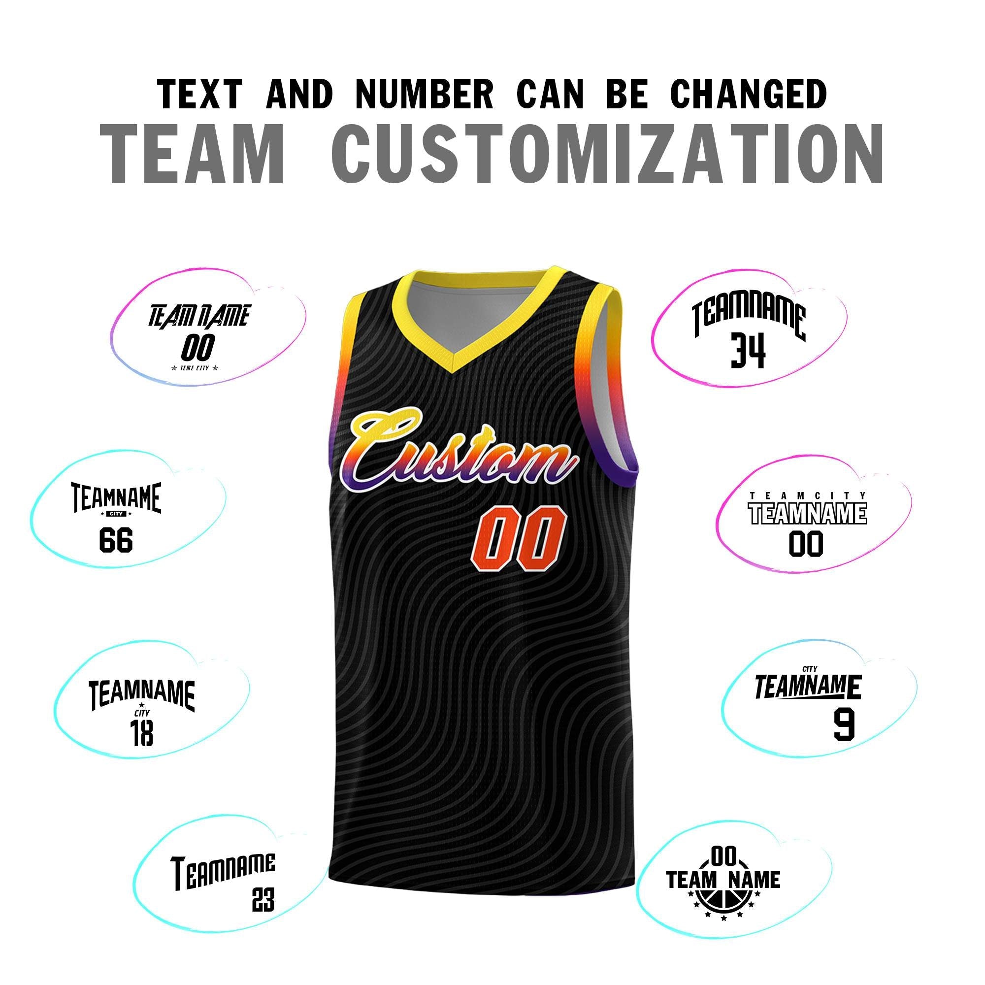 Custom Black Gold Wave Pattern Sports Uniform Basketball Jersey