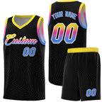 Custom Black Gold Wave Pattern Sports Uniform Basketball Jersey