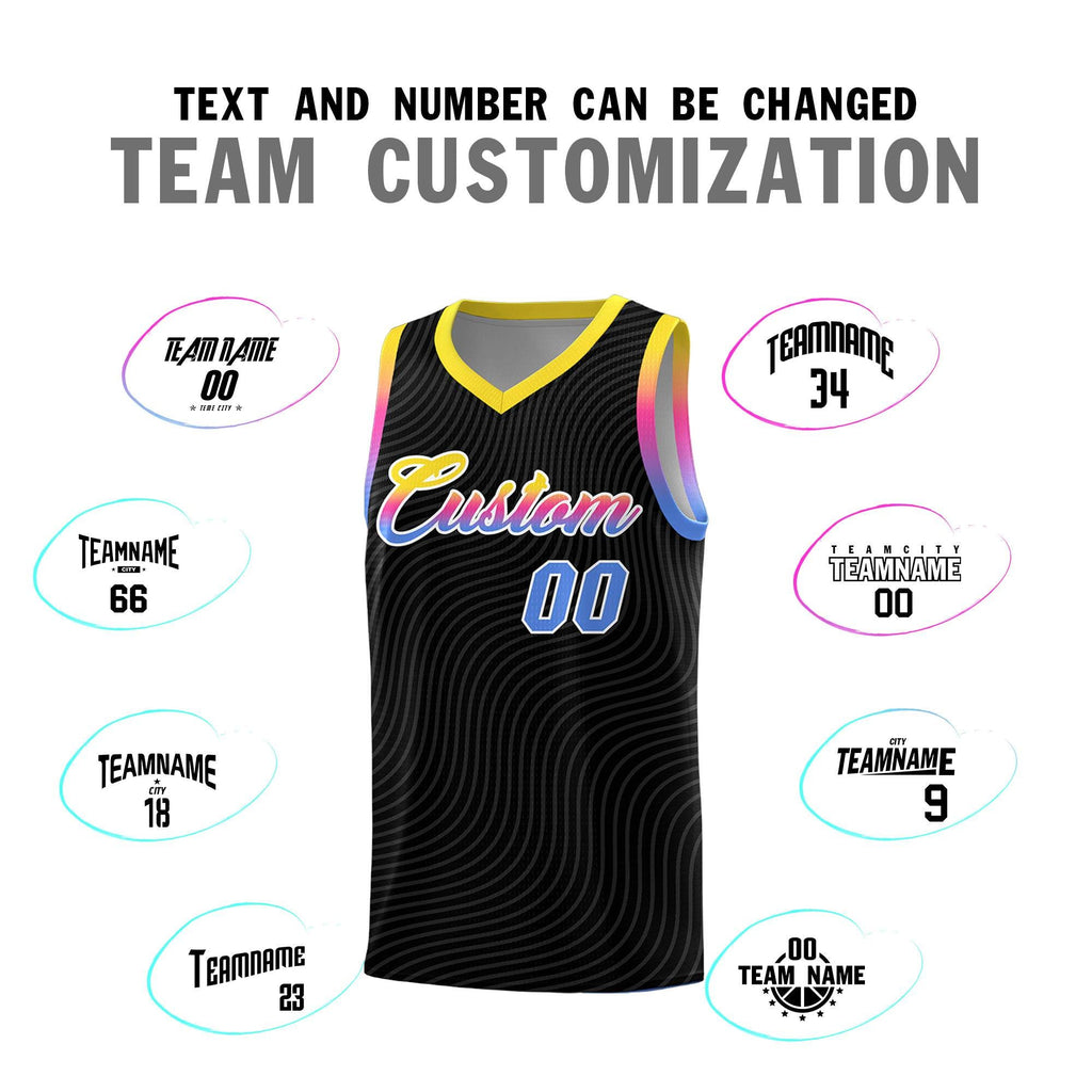 Custom Black Gold Wave Pattern Sports Uniform Basketball Jersey