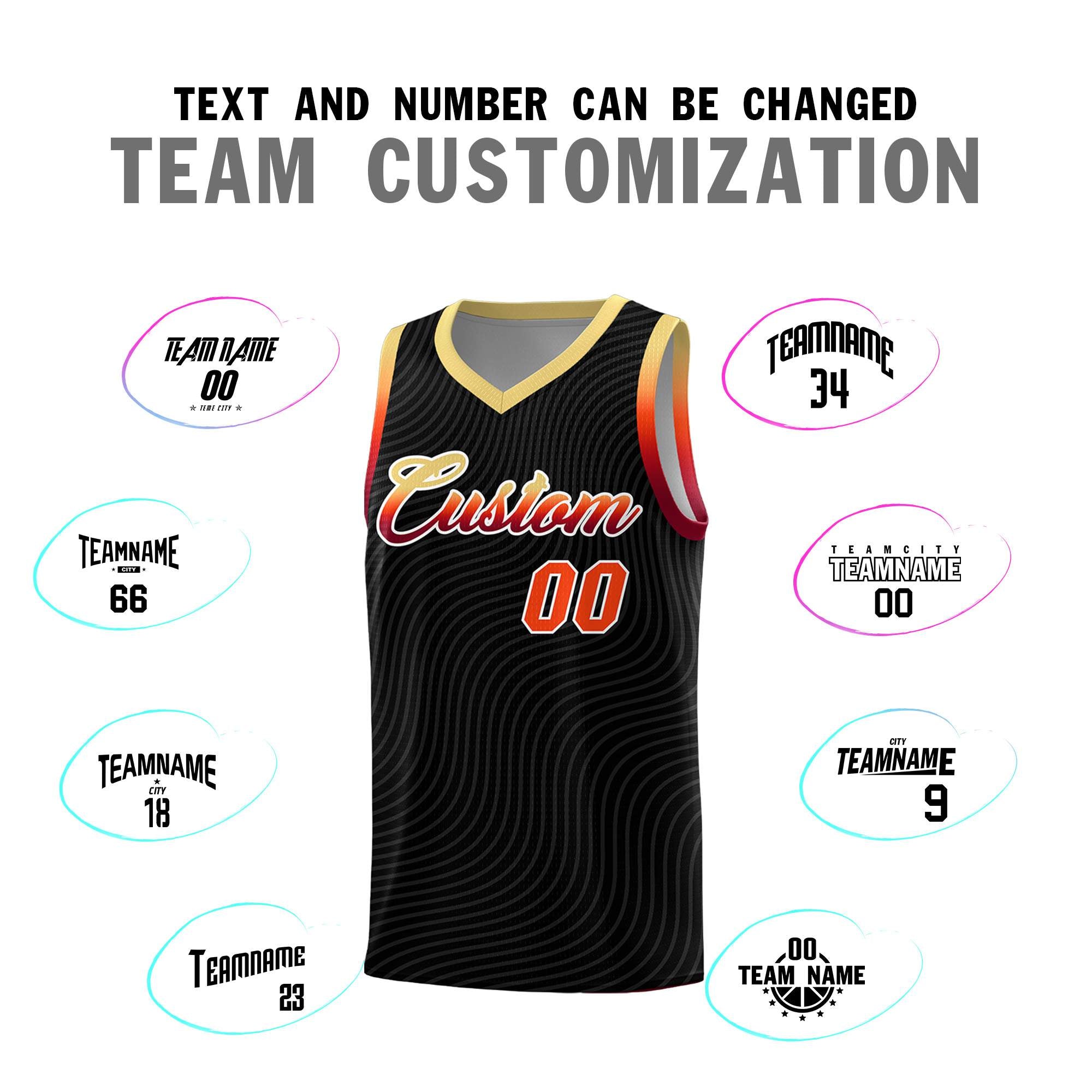 Custom Black Khaki Wave Pattern Sports Uniform Basketball Jersey