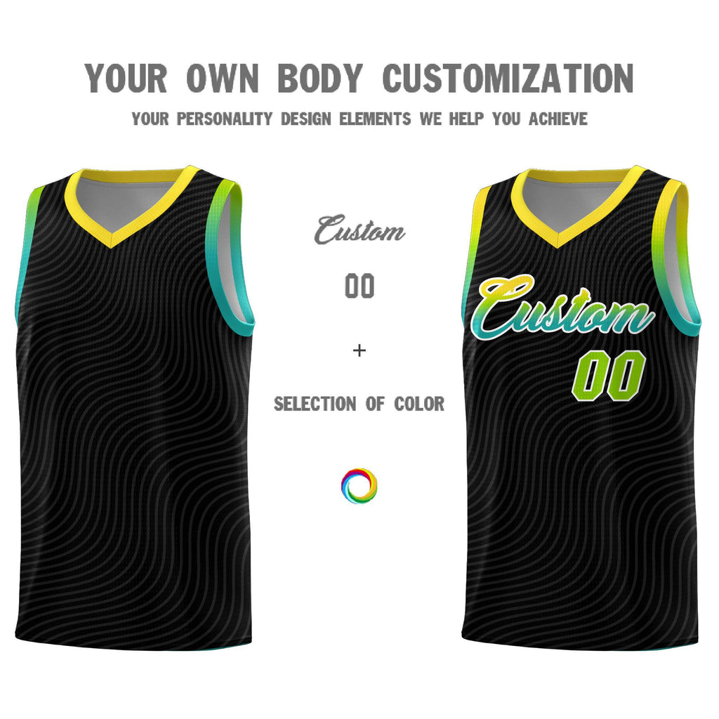 Custom Black Gold Wave Pattern Sports Uniform Basketball Jersey