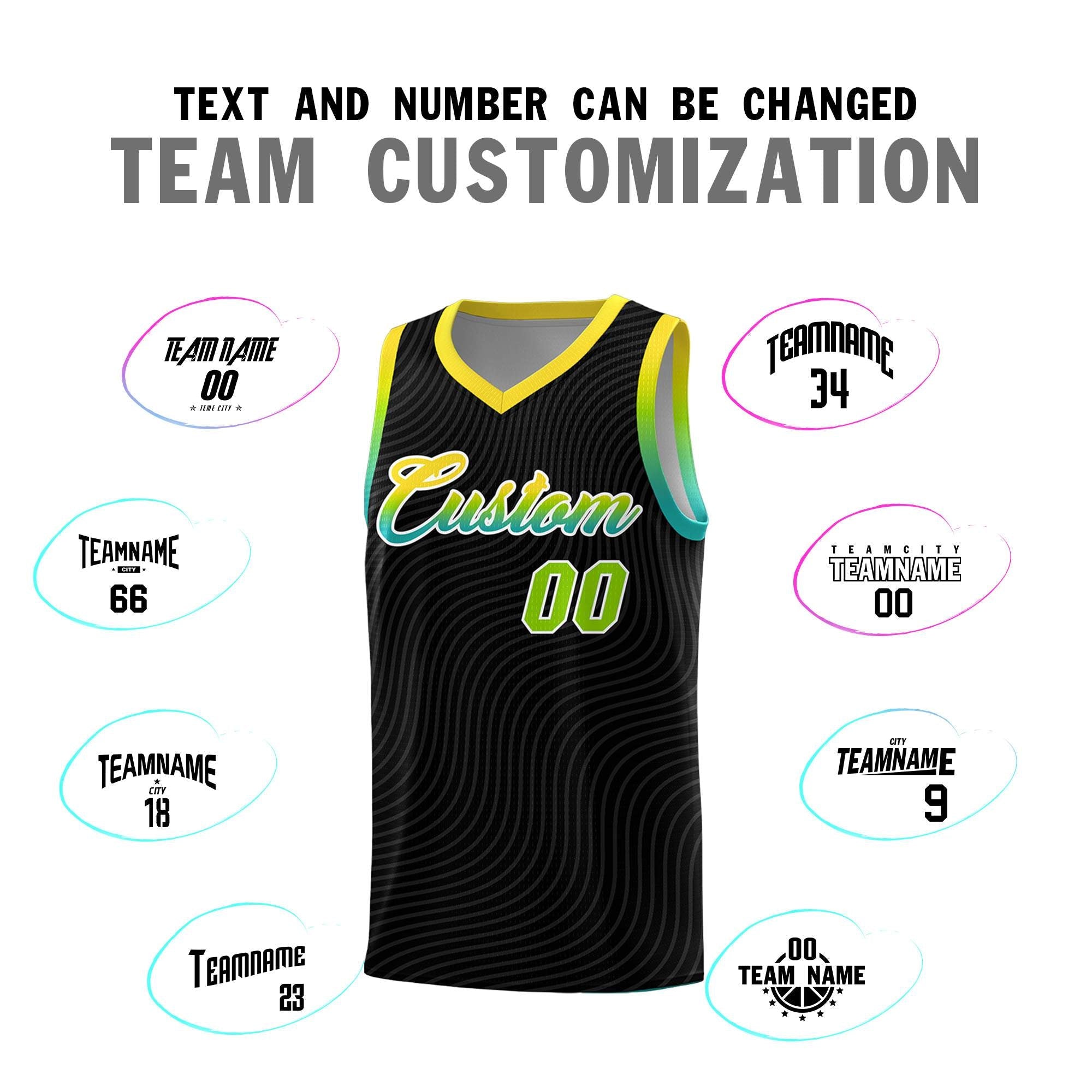 Custom Black Gold Wave Pattern Sports Uniform Basketball Jersey