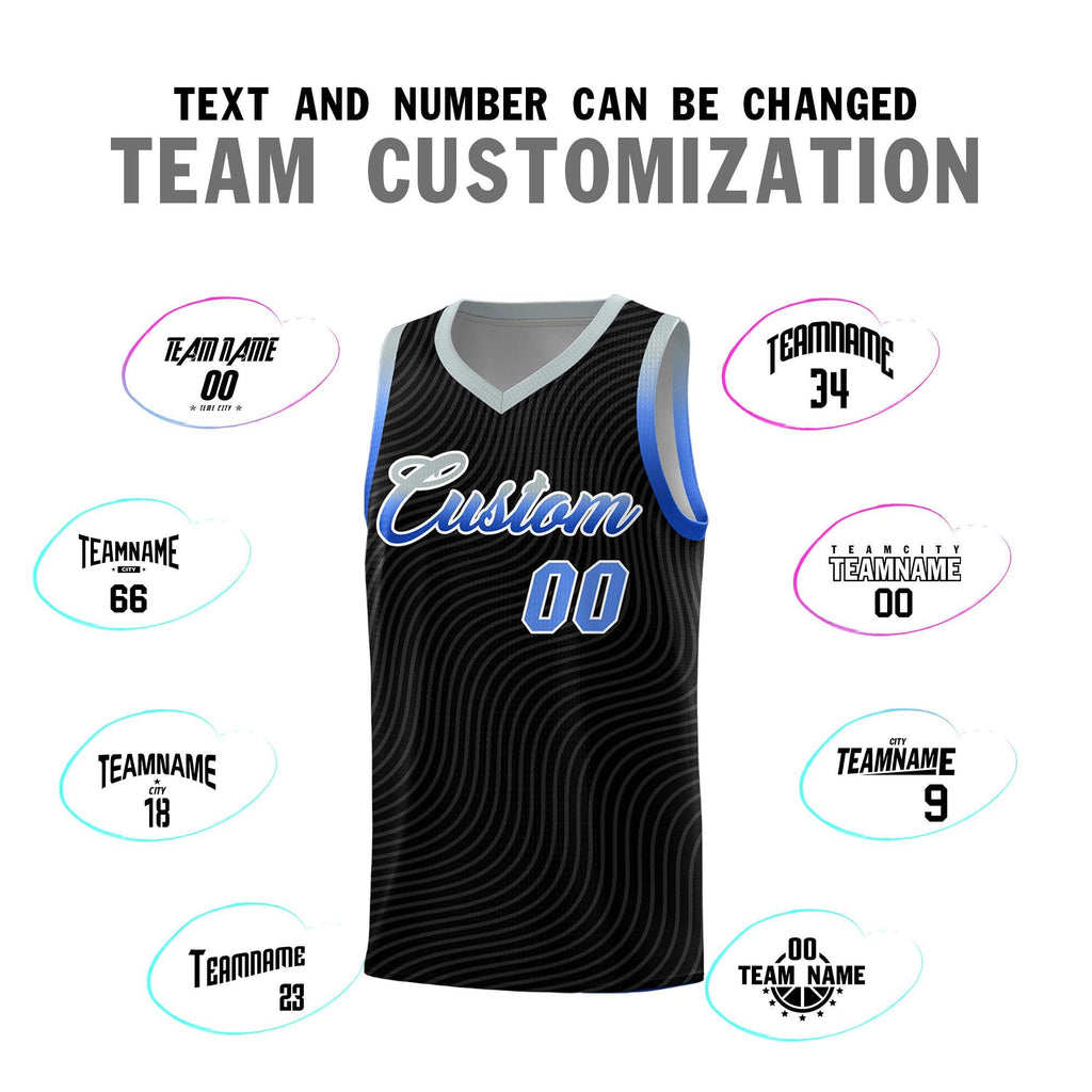 Custom Black Gray Wave Pattern Sports Uniform Basketball Jersey