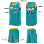 Custom Aqua Gold Wave Pattern Sports Uniform Basketball Jersey