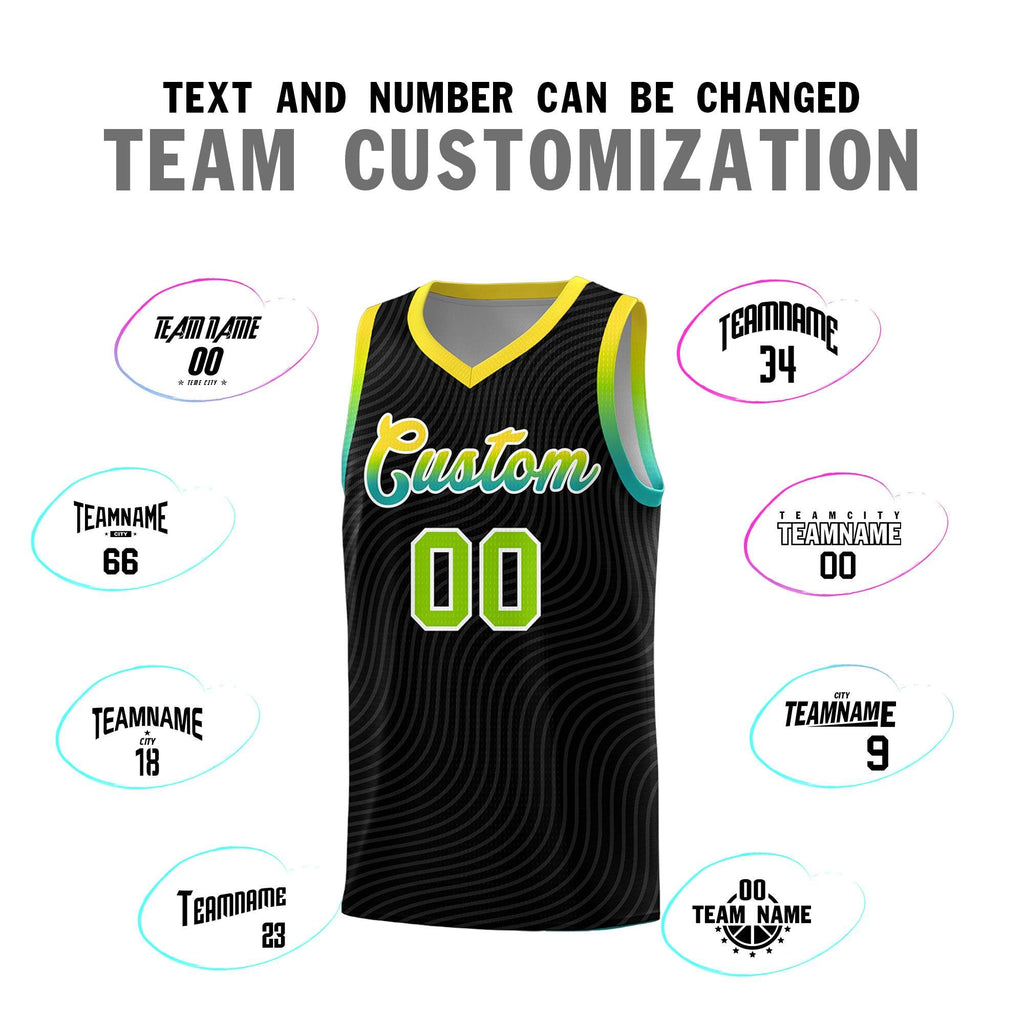 Custom Black Gold Wave Pattern Sports Uniform Basketball Jersey