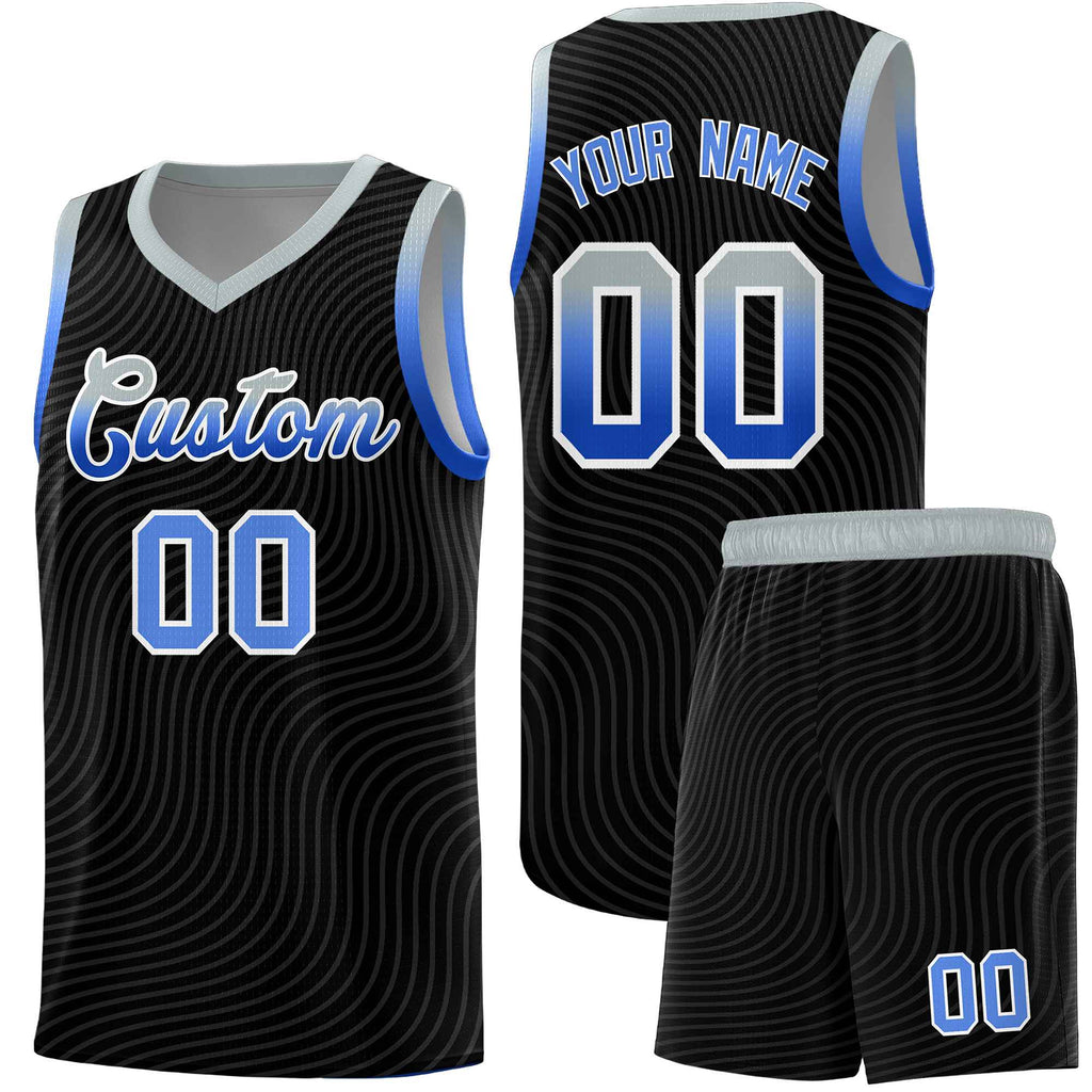 Custom Black Gray Wave Pattern Sports Uniform Basketball Jersey