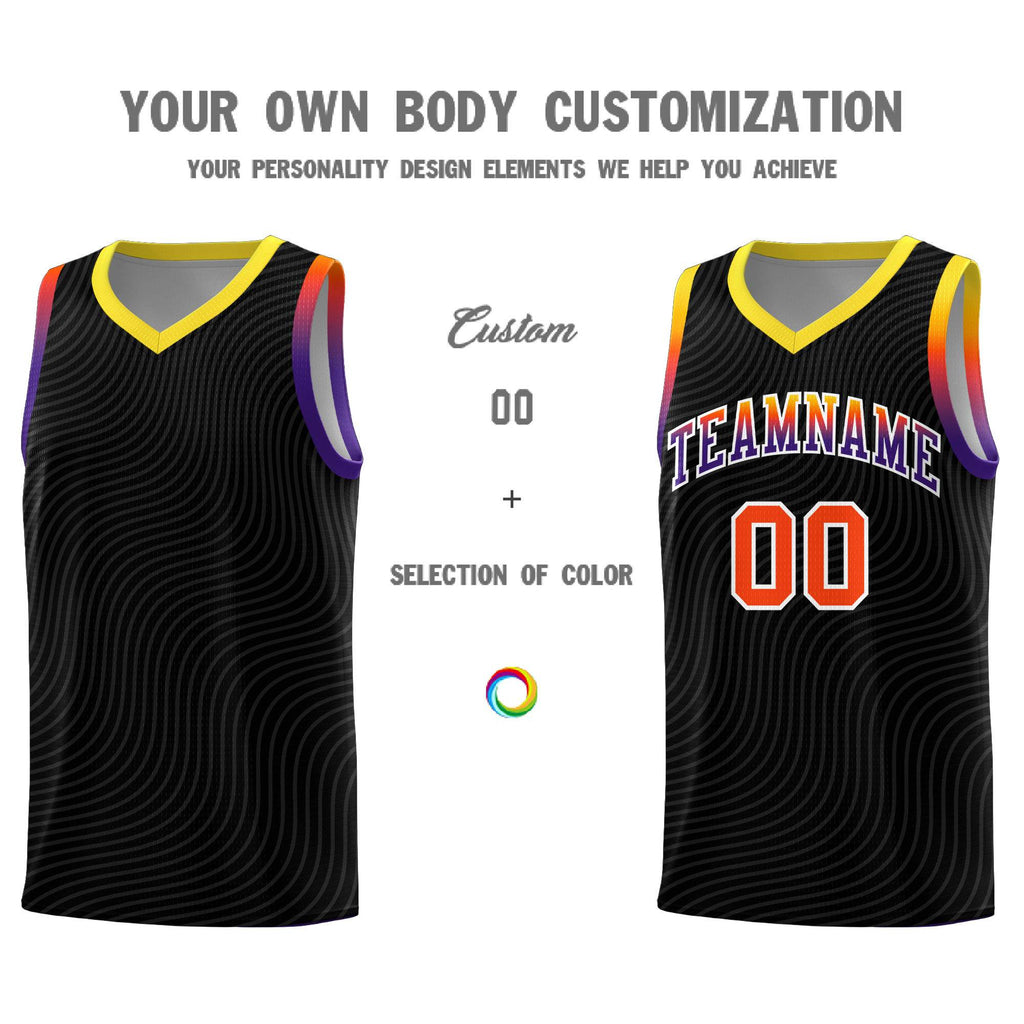 Custom Black Gold Wave Pattern Sports Uniform Basketball Jersey
