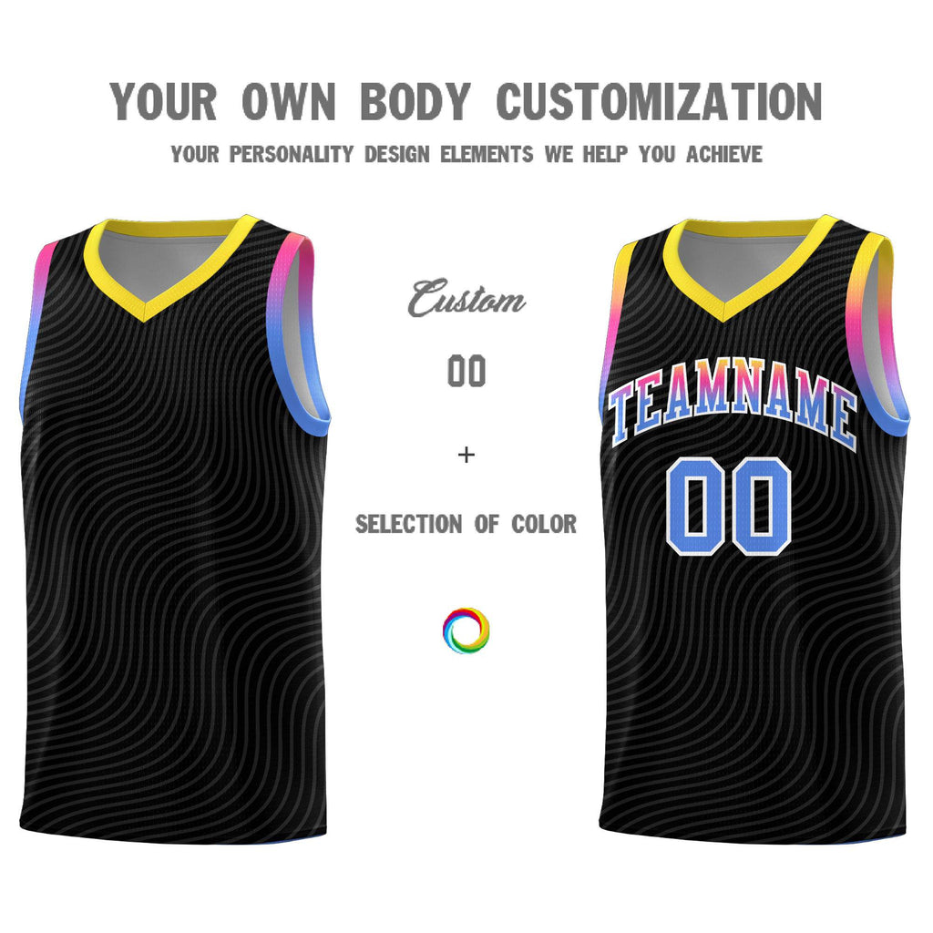 Custom Black Gold Wave Pattern Sports Uniform Basketball Jersey