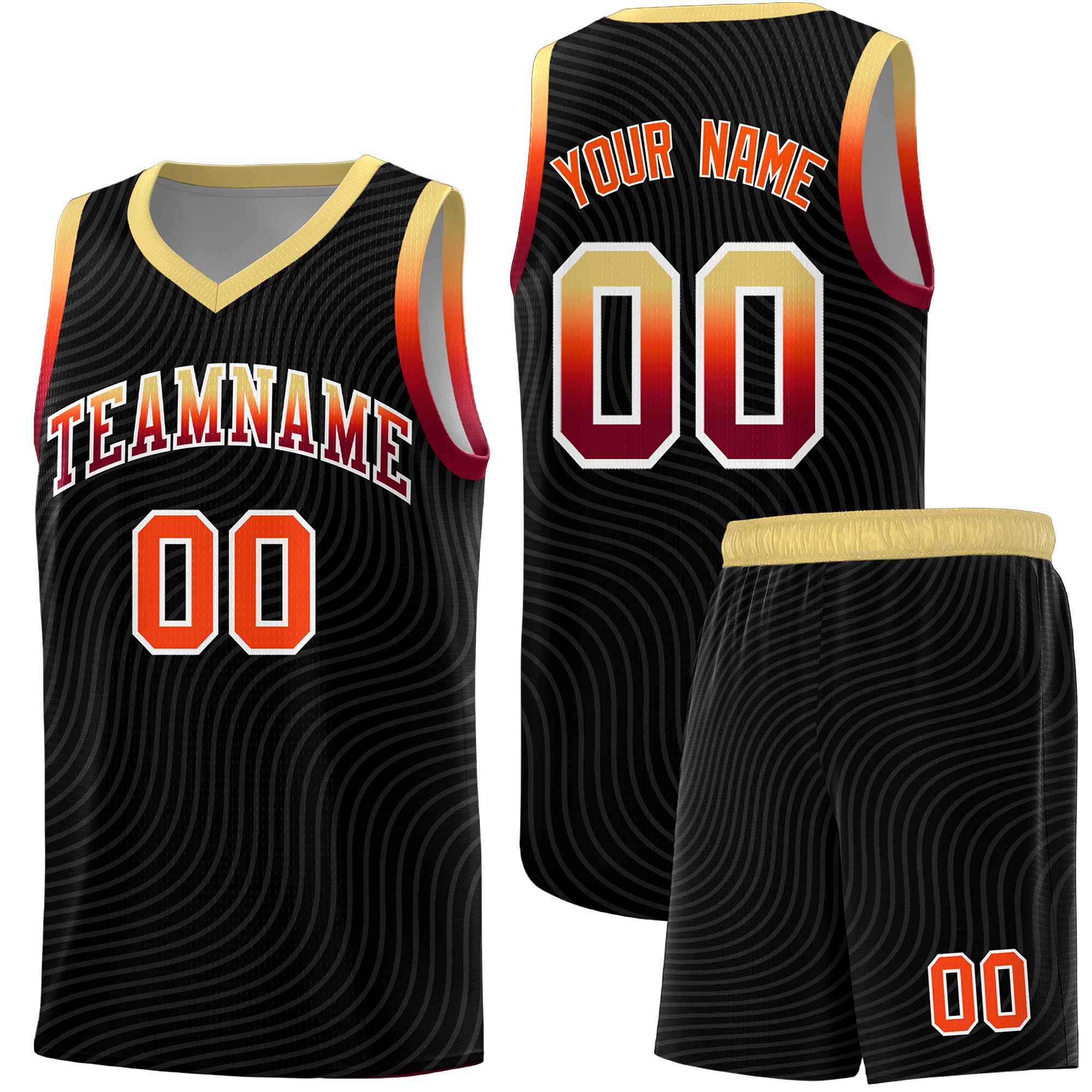 Custom Black Khaki Wave Pattern Sports Uniform Basketball Jersey