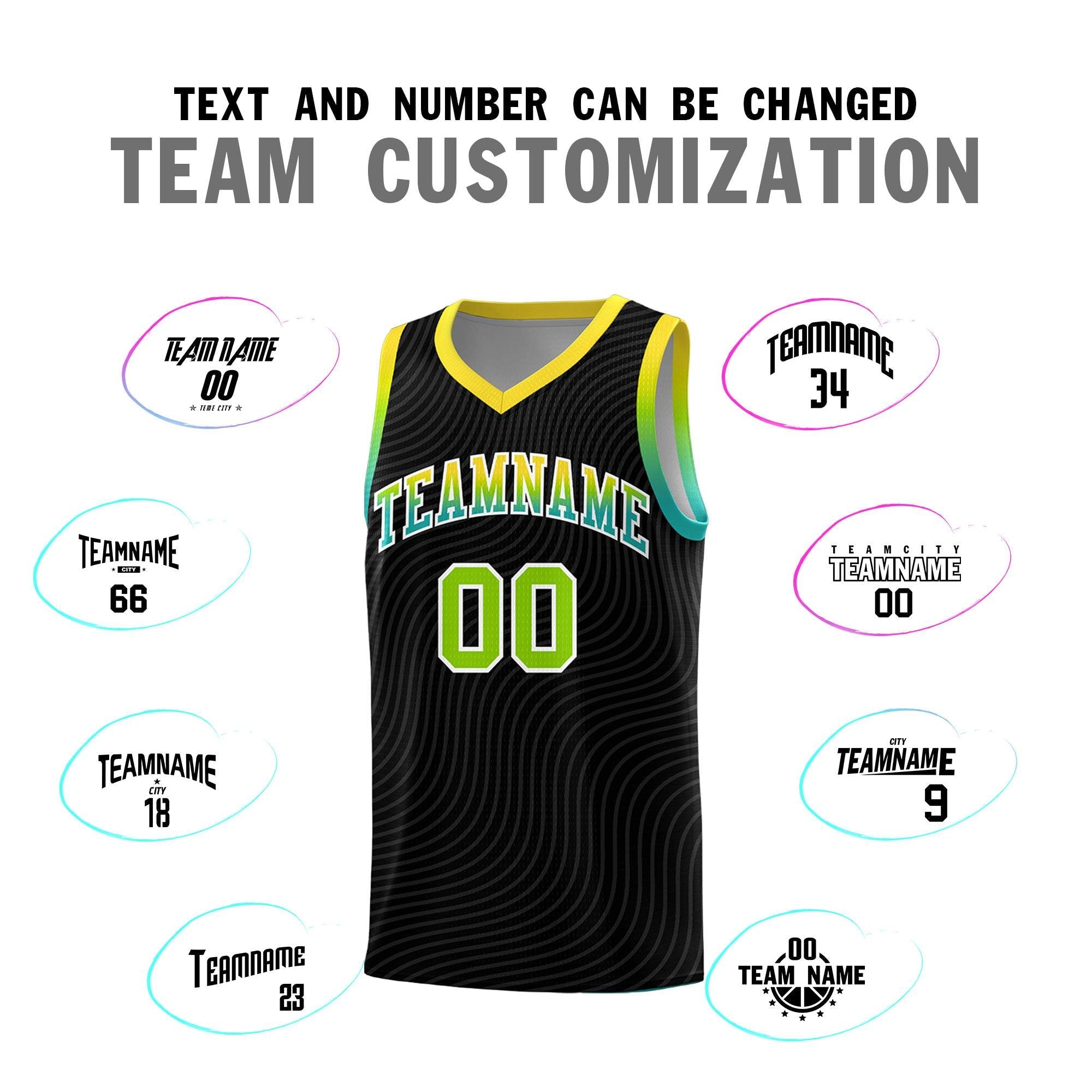 Custom Black Gold Wave Pattern Sports Uniform Basketball Jersey