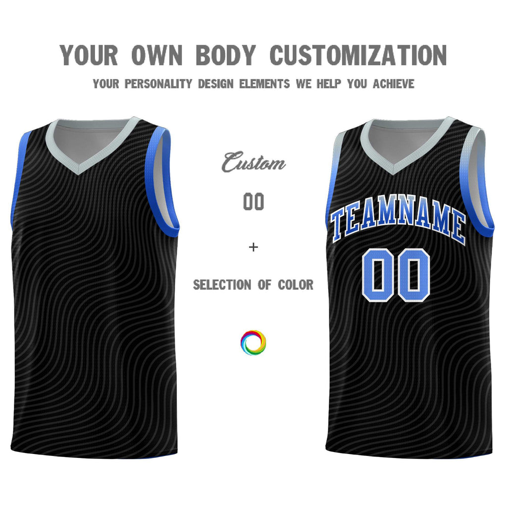 Custom Black Gray Wave Pattern Sports Uniform Basketball Jersey